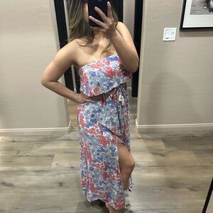 Japna Strapless Floral Dress - Red, Blue, White